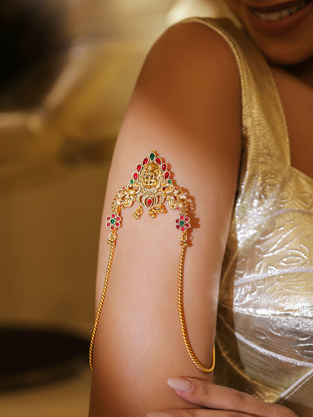 Rubans 22K Gold-Plated Artificial Stones Studded Temple Armlet Bracelet