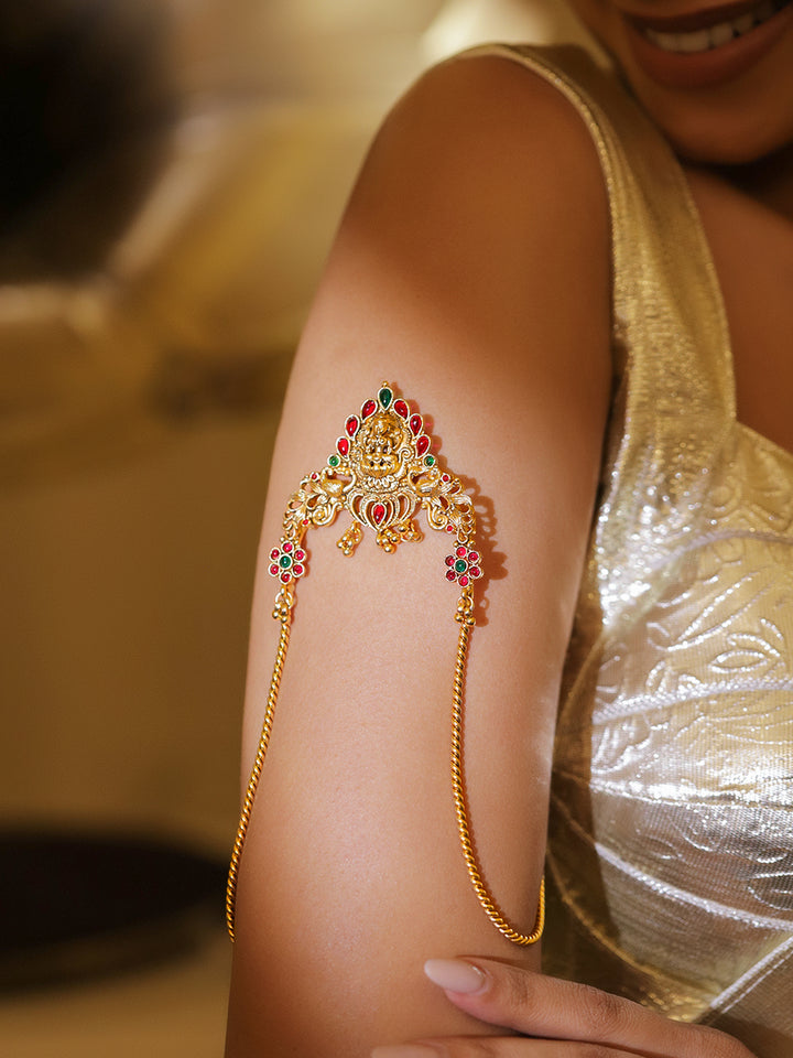 Rubans 22K Gold-Plated Artificial Stones Studded Temple Armlet Bracelet