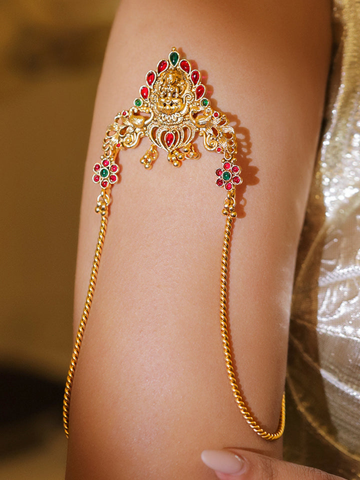 Rubans 22K Gold-Plated Artificial Stones Studded Temple Armlet Bracelet
