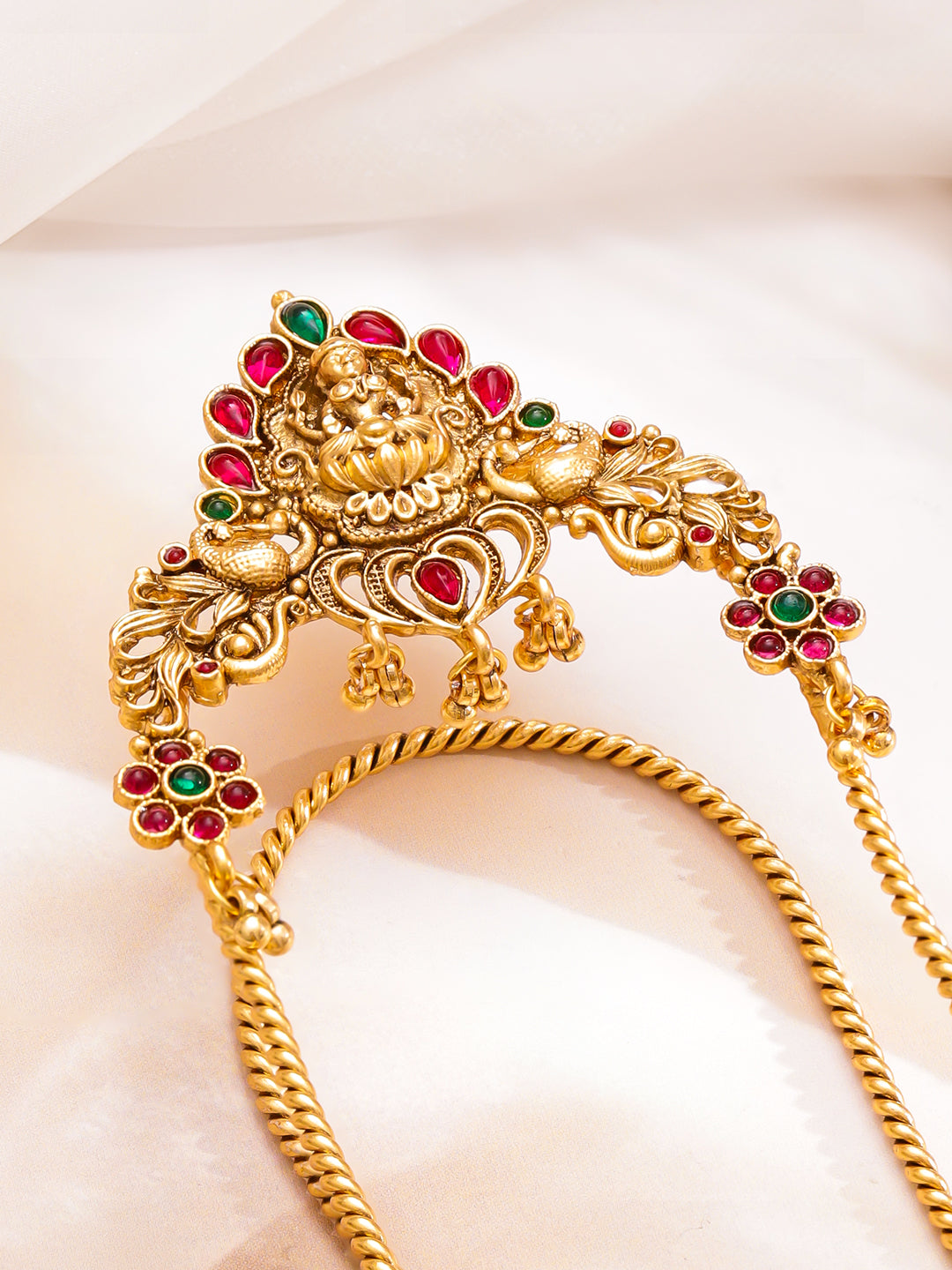 Rubans 22K Gold-Plated Artificial Stones Studded Temple Armlet Bracelet