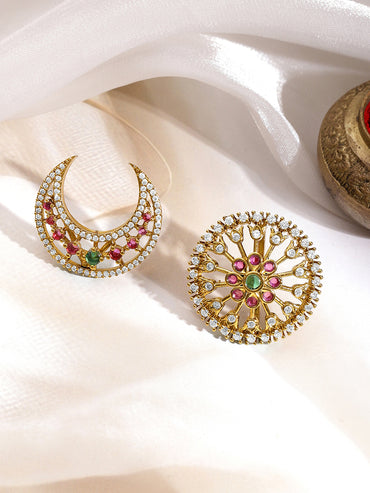 Crescent And Floral Kundan Hair Accessories Set