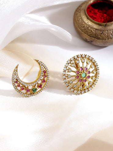 Crescent And Floral Kundan Hair Accessories Set