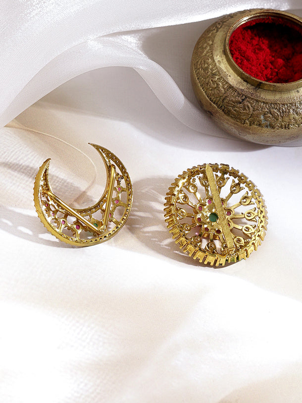 Crescent And Floral Kundan Hair Accessories Set