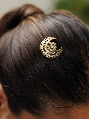 Rubans Set of 2 22K Gold Plated Brass Cubic Zirconia Hair Accessories