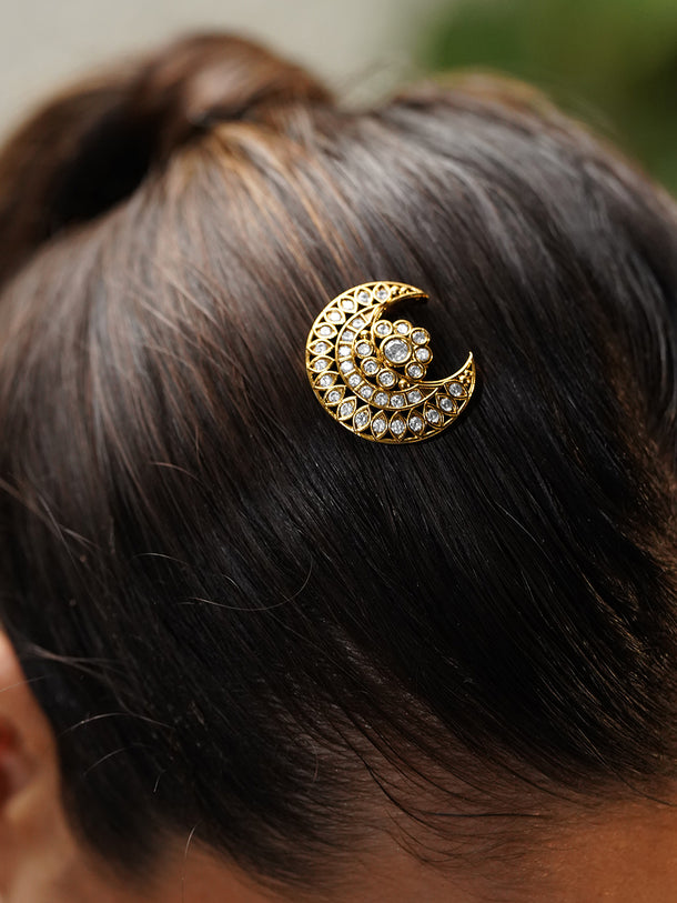 Rubans Set of 2 22K Gold Plated Brass Cubic Zirconia Hair Accessories