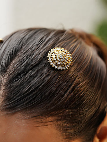 Rubans Set of 2 22K Gold Plated Brass Cubic Zirconia Hair Accessories