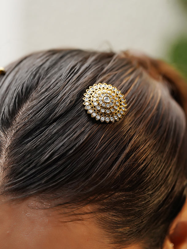 Rubans Set of 2 22K Gold Plated Brass Cubic Zirconia Hair Accessories