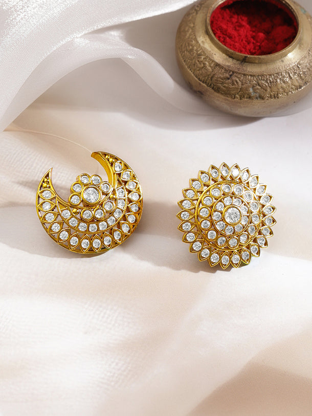 Rubans Set of 2 22K Gold Plated Brass Cubic Zirconia Hair Accessories