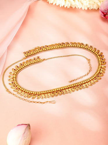 Rubans 22K Gold-Plated Ruby Red Stone Studded Handcrafted Traditional Kamarbandh