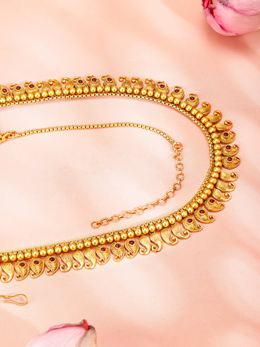 Rubans 22K Gold-Plated Ruby Red Stone Studded Handcrafted Traditional Kamarbandh