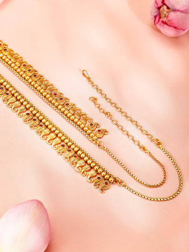 Rubans 22K Gold-Plated Ruby Red Stone Studded Handcrafted Traditional Kamarbandh