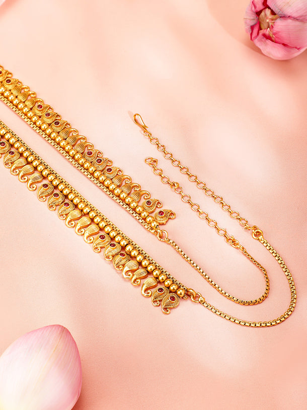 Rubans 22K Gold-Plated Ruby Red Stone Studded Handcrafted Traditional Kamarbandh