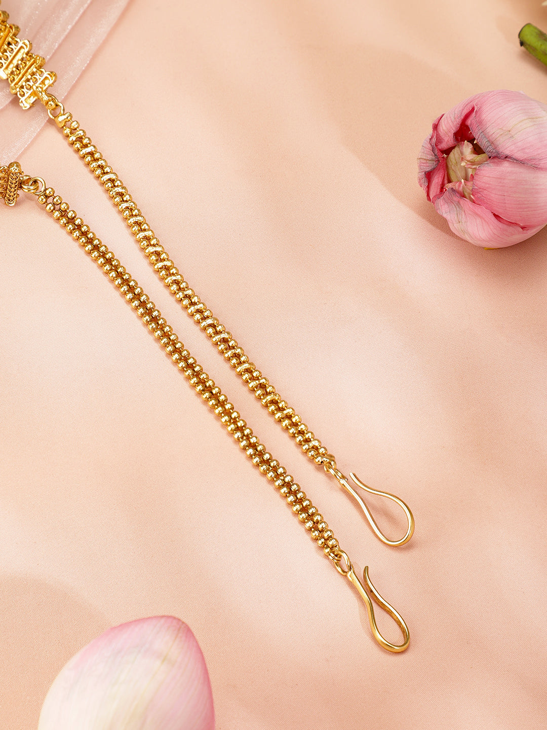 Rubans 22k Gold-Plated Ruby Pink, Emerald Green Stone Studed Handcrafted Temple Kamarbandh