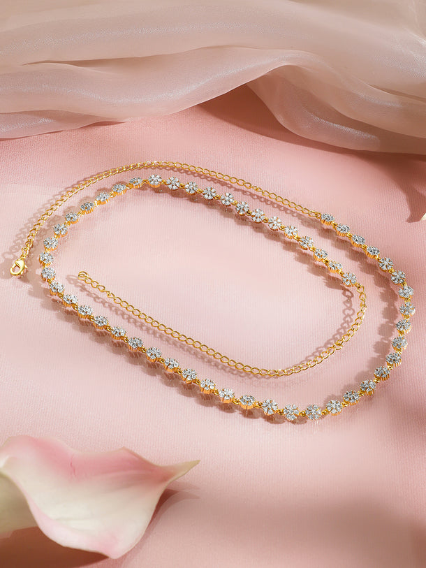 Floral American Diamond Zirconia Gold Kamarbandh