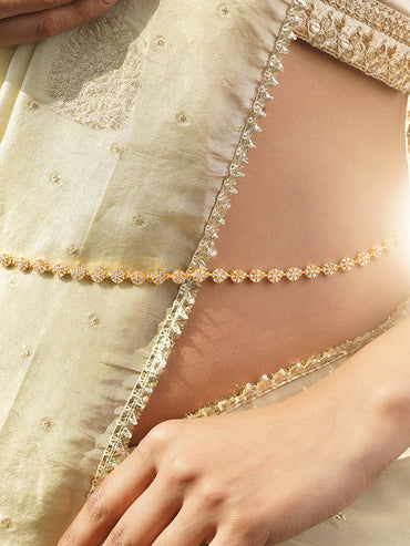 Rubans 18K Gold Plated Brass Cubic Zirconia Mini Floral Waist Belt