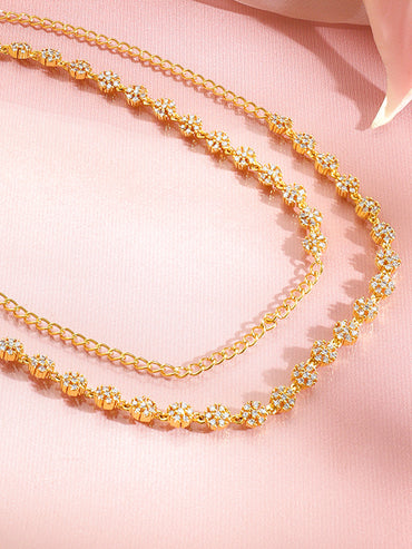 Rubans 18K Gold Plated Brass Cubic Zirconia Mini Floral Waist Belt