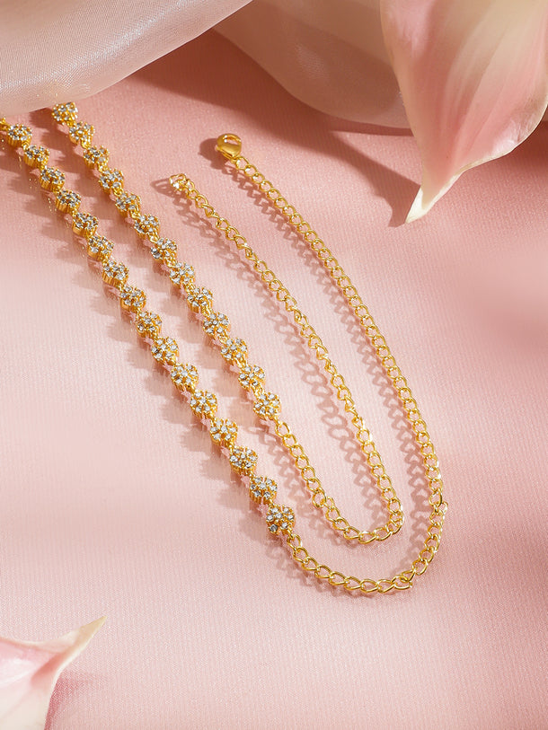 Rubans 18K Gold Plated Brass Cubic Zirconia Mini Floral Waist Belt