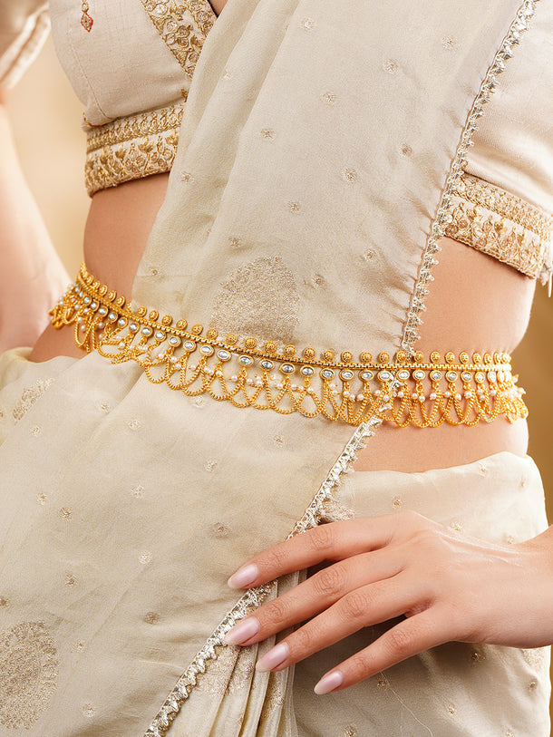 Gold Kundan Scalloped Fringe Waist Chain