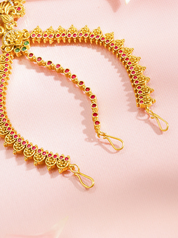 Red Studded Gold Toned Mathapatti