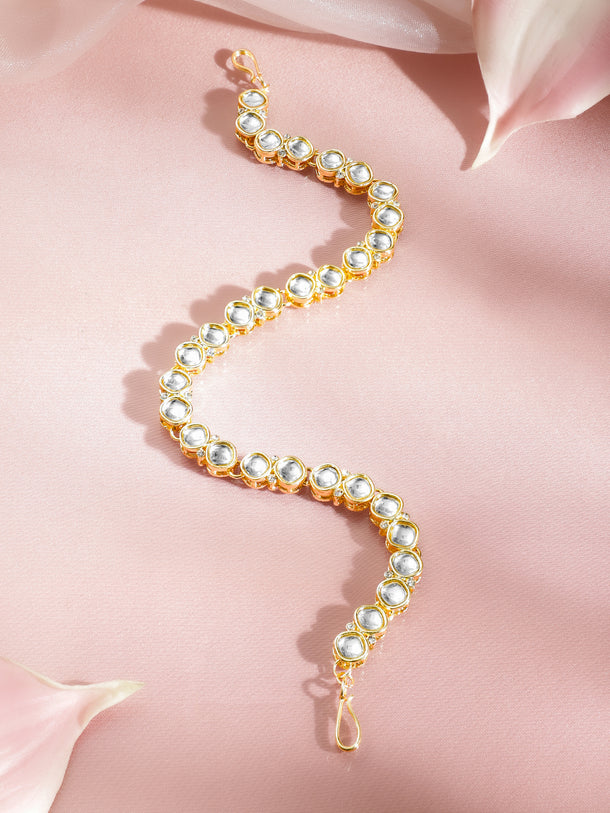 White Studded Gold Toned Kundan Mathapatti