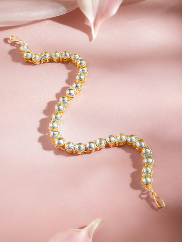 White Studded Gold Toned Kundan Mathapatti