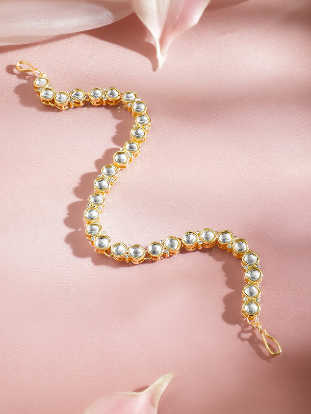 White Studded Gold Toned Kundan Mathapatti