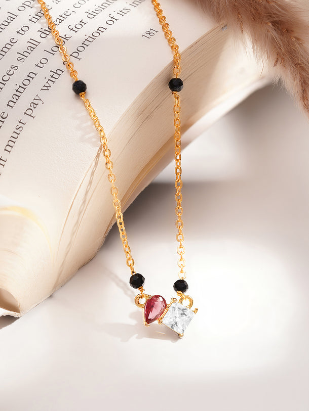 Gold Plated Cubic Zirconia Twin Heart Mangalsutra Necklace