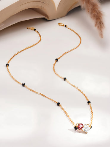Gold Plated Cubic Zirconia Twin Heart Mangalsutra Necklace