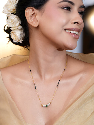 Minimal Gold Emerald Mangalsutra Necklace