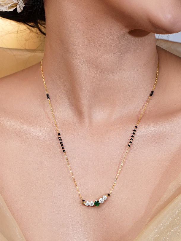 Minimal Gold Emerald Mangalsutra Necklace