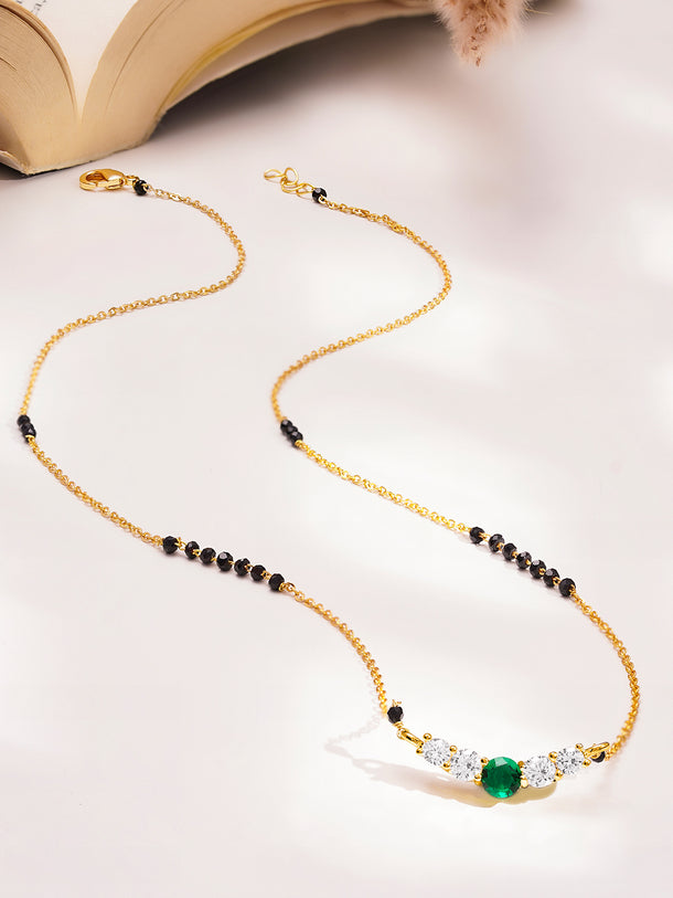 Minimal Gold Emerald Mangalsutra Necklace