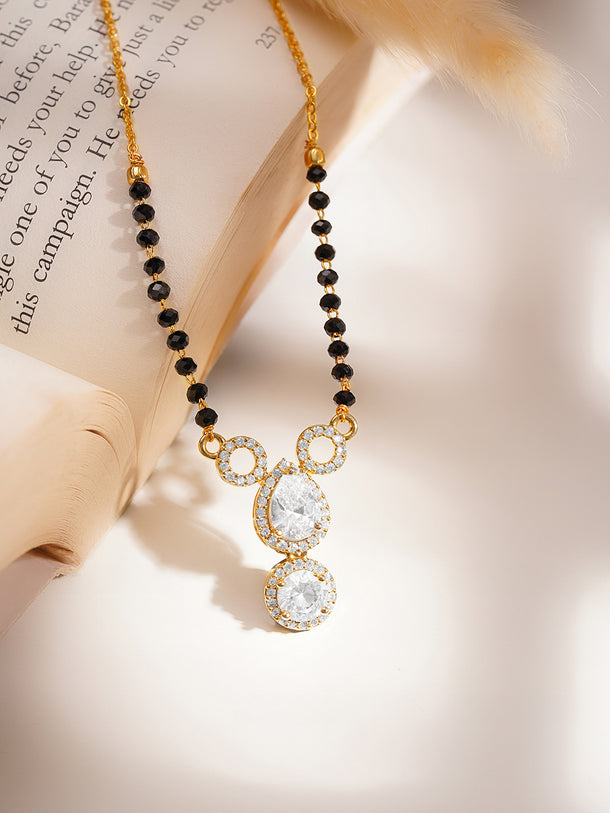 Silver Cubic Zirconia Halo Drop Mangalsutra
