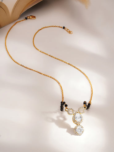 Silver Cubic Zirconia Halo Drop Mangalsutra