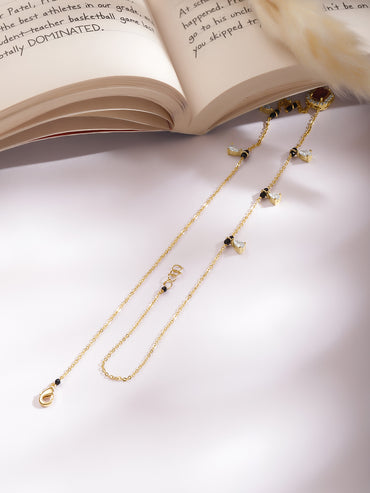 Gold Plated Ruby Halo Pear Drop Zirconia Black Bead Mangalsutra