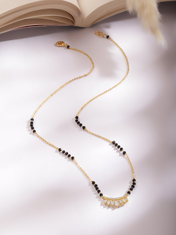 Gold Plated Marquise Fringe Zirconia Black Bead Mangalsutra
