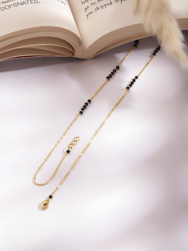 Gold Plated Marquise Fringe Zirconia Black Bead Mangalsutra