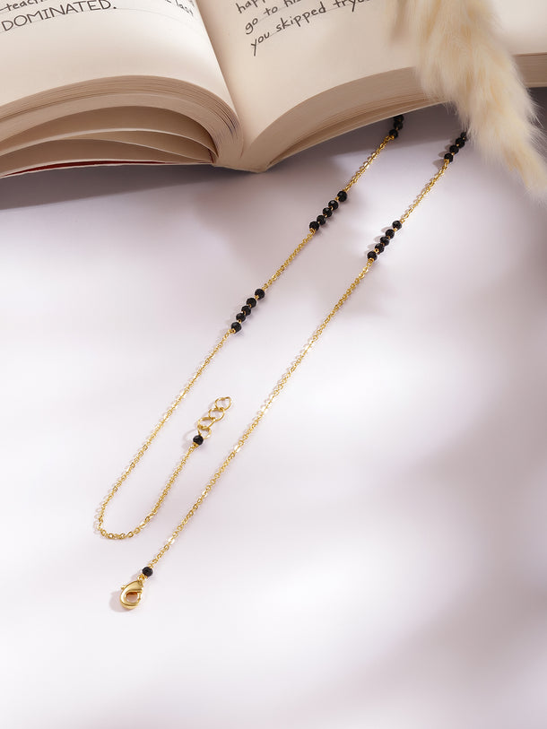Gold Plated Marquise Fringe Zirconia Black Bead Mangalsutra