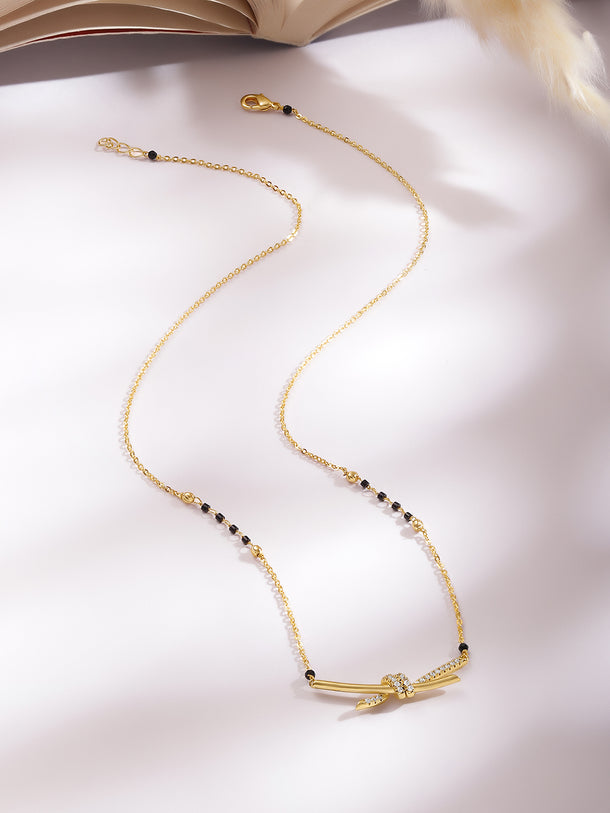 Gold Plated Love Knot Zirconia Black Bead Mangalsutra