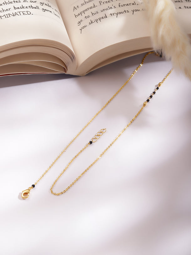 Gold Plated Love Knot Zirconia Black Bead Mangalsutra