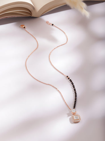 Rose Gold Plated Regal Square Zirconia Black Bead Mangalsutra