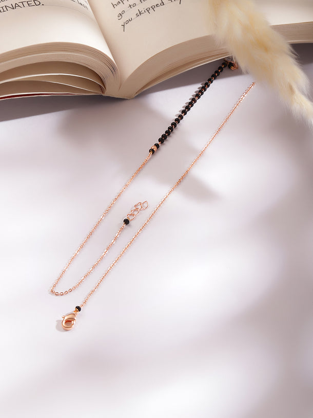Rose Gold Plated Regal Square Zirconia Black Bead Mangalsutra