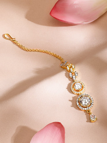 Rubans 22KT Gold-Plated Cubic Zirconia & American Diamond Maang Tikka Head Jewellery