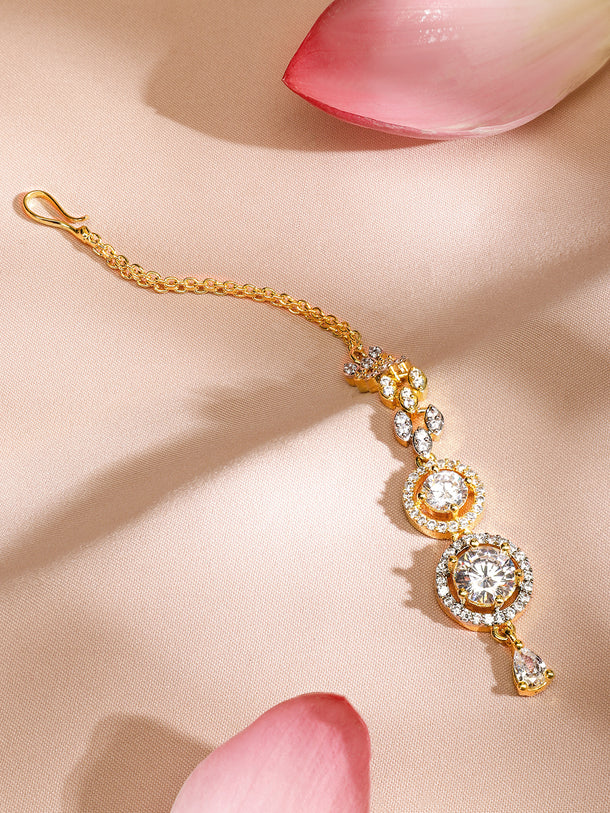 Rubans 22KT Gold-Plated Cubic Zirconia & American Diamond Maang Tikka Head Jewellery
