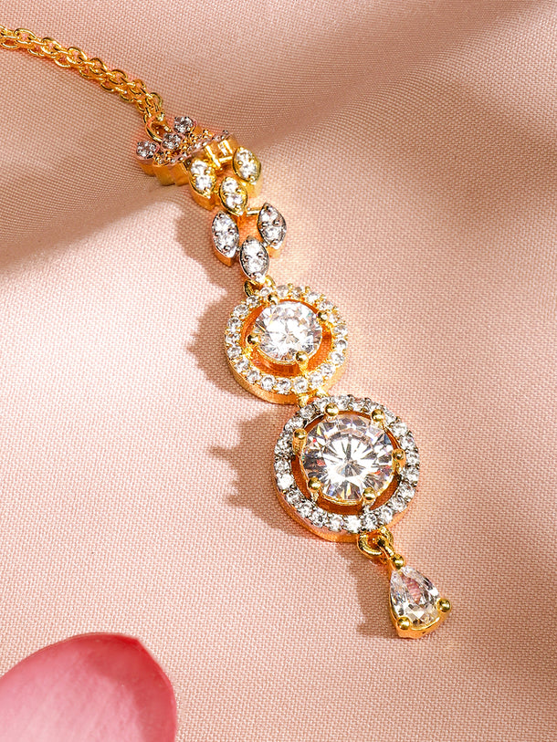 Rubans 22KT Gold-Plated Cubic Zirconia & American Diamond Maang Tikka Head Jewellery