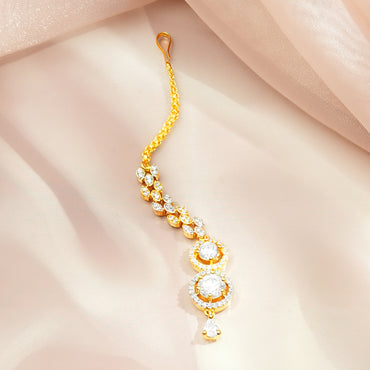 Rubans 22KT Gold-Plated Cubic Zirconia & American Diamond Maang Tikka Head Jewellery