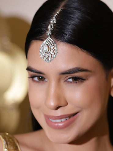 Rubans Rhodium-Plated Cubic Zirconia Studded Maang Tikka
