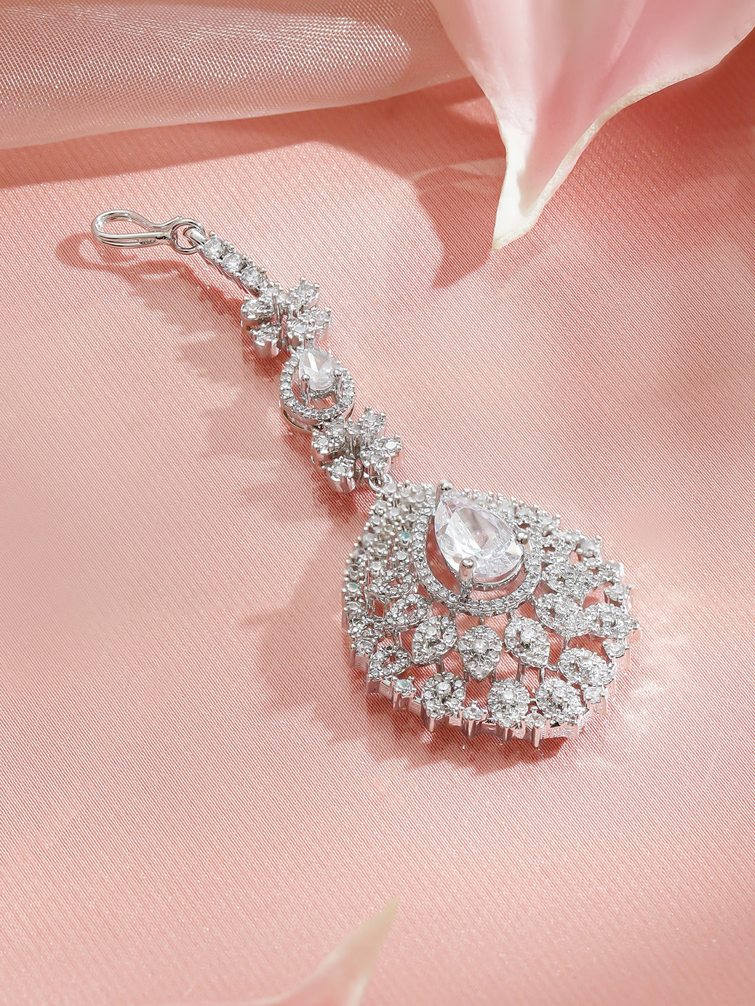 Rubans Rhodium-Plated Cubic Zirconia Studded Maang Tikka