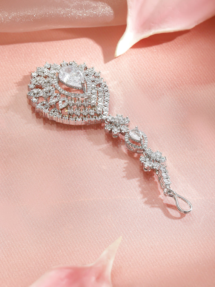 Rubans Rhodium-Plated Cubic Zirconia Studded Maang Tikka