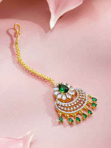 Green American Diamond Zirconia Maangtikka
