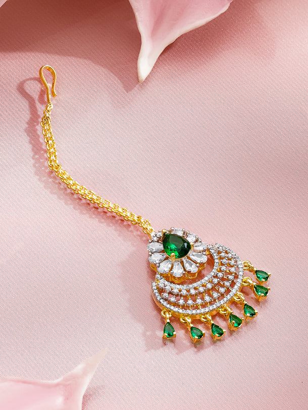 Green American Diamond Zirconia Maangtikka